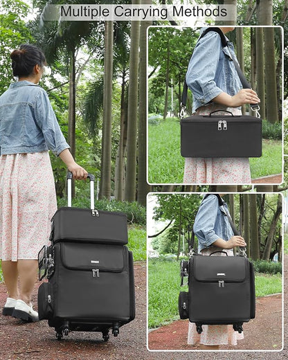 Relavel Rolling Makeup Train Case with Large Makeup Case, Hairstylist Traveling Bags with 5 Small Clear Bags, Cosmetology Case on Wheels, Hair Tools and Cosmetics Storage Organizer Trolley Suitcase