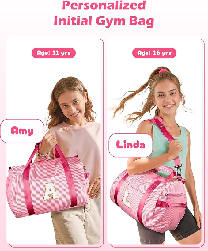 Dance Recital Gifts, Girls Travel Duffle Bag, Kids Initial Overnight Bags with Shoe Compartment, Personalized Weekend Bag with Makeup Pouch, Gifts for 3 4 5 6 7 Year Old Kid (Letter T)
