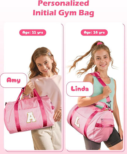 11 Year Old Girl Birthday Gifts, Girls Travel Duffle Bag, Kids Initial Overnight Bags with Shoe Compartment, Personalized Weekend Bag with Makeup Pouch, Trendy Stuff (Letter D)