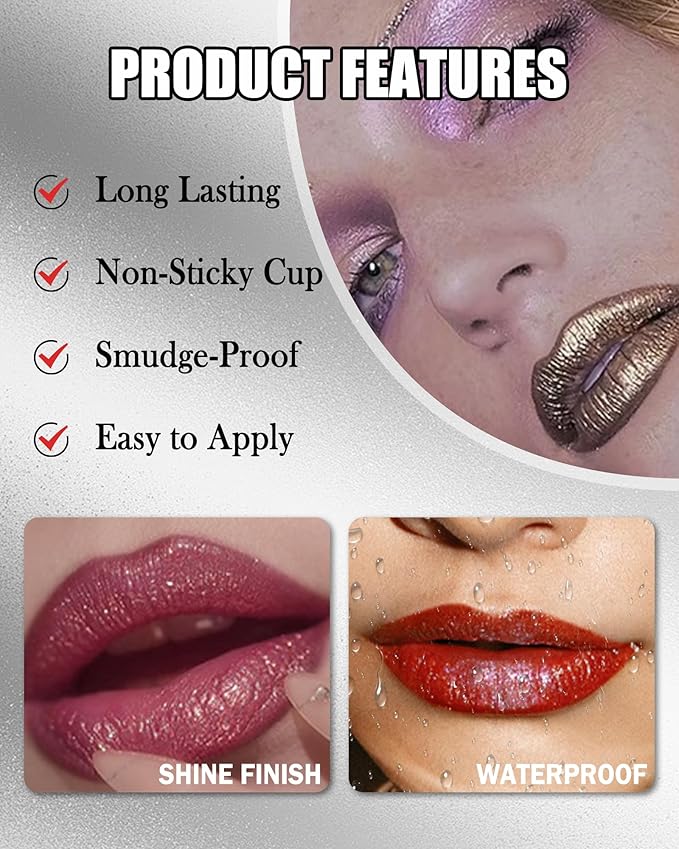 Diamond Glitter Matte Lipstick,Long Lasting Waterproof Green Glod Metallic Sparkling High Pigment Non-Stick Lip Tint Lip Gloss,Full-coverage Lipgloss, Christmas Lip Makeup Gift for Women Girl-06