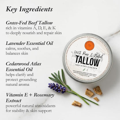 Halal Grass Fed Beef Tallow For Skin – 70g Organic Beef Tallow Moisturizer – Beef Tallow Face Moisturizer & Beef Tallow Face Cream – Pure Beef Tallow Balm with Lavender & Cedarwood