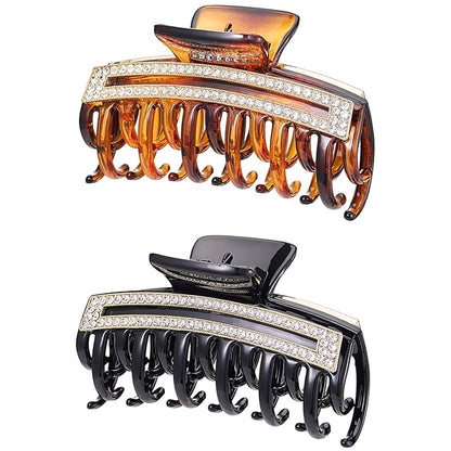 SINIDE Rhinestone Hair Claw Clips, Crystal Jaw Clip Nonslip Acrylic Claw Clips for Thick Long Hair, Fashion Elegant Clamps Accessories for Women Ladies Strong Hold Barrette for Styling (2 Pack)