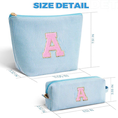 Makeup Bag Set Initials Cosmetic Bag,Gifts for 10 11 12 13 14 15 16 17 18 Years Old Girl Girlfriend Teen Girls Gift Trendy Stuff Personalized Toiletry Bag Travel - Blue,A