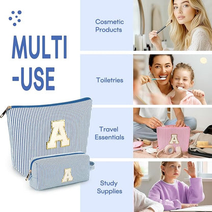 2 PCS Initial Makeup Bags for Women: Cosmetic Bag for Travel Toiletry - Birthday Gifts for 11 12 13 14 15 16 17 18 Years Old Girl Graduation Teacher Gift- Teen Girl Gifts Trendy Stuff - Blue H