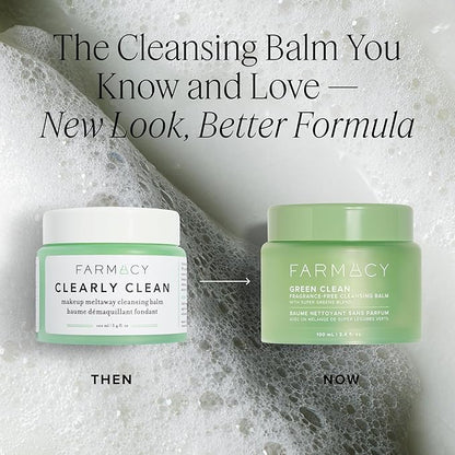 Farmacy Makeup Remover Cleansing Balm - Green Clean Waterproof Makeup Remover + Oil Based Cleanser - Newly Formulated Double Cleanser with Plant Based Waxes + Upcycled Moringa - Fragrance Free (200ml)