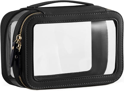 Medium Clear Makeup Bag for Women, Portable Travel Makeup Bag Organizer Waterproof Toiletry Bag Cute Makeup Bags Cosmetic Bag Makeup Pouch, Black