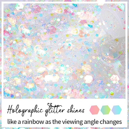 DAGEDA Rainbow Color Body Glitter Gel, Holographic Face Glitter Body Gel Rave Party Accessories, Chunky Glitters for Face Hair Nails, Cosmetic Laser Powder Festival Sequins Paint Makeup