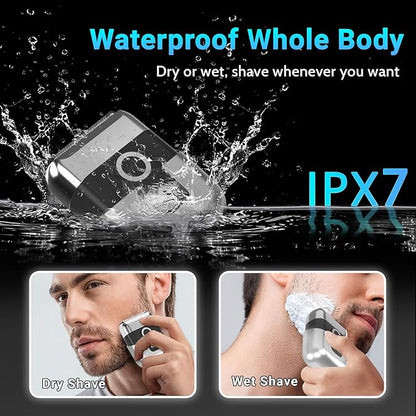 Electric Foil Shavers for Men: Mini Electric Razor, Foil Shaver for Face, IPX7 Waterproof Wet Dry Cordless Razor with 3 Floating Blades, LED Display for Travel & Home, USB Type C