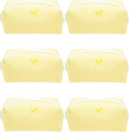 PAZIMIIK 6PCS Cozy Makeup Bag Small Aesthetic Travel Zipper Cosmetic Pouch for Women Make Up Beauty Accessories Brushes, Stripe Yellow