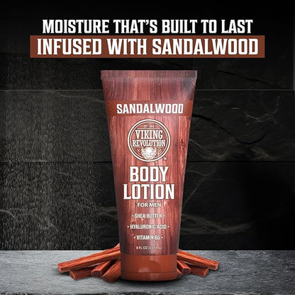 Viking Revolution Sandalwood Body Lotion for Men – Mens Lotion for Dry Skin with Shea Butter, Hyaluronic Acid and Vitamin B5 – Nourishing Mens Body Lotion for Hydrated and Smooth Skin (8oz, 1 Pack)