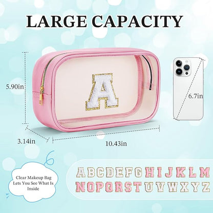YOOLIFE Graduation Teacher Gifts Initial Clear Makeup Bag Birthday Gift Travel Toiletry Preppy Cosmetic Bags Birthday Gift for Girls Kids Travel Essentials Clear Toiletry Bag A