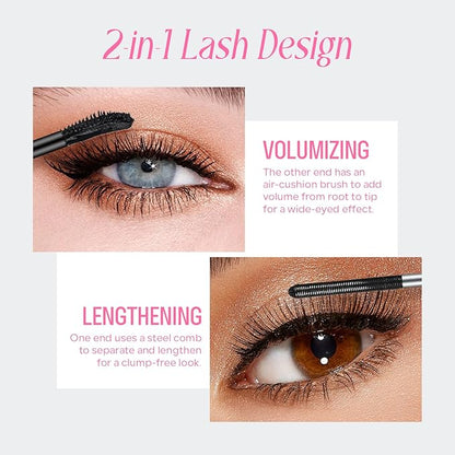 KYDA 2-in-1 Double Ended Metal Mascara, Volumizing Lengthening Clump-Free Black Mascara, Waterproof Formula for Dramatic Lashes, Curling, Washable Eyelash Makeup, 1pcs