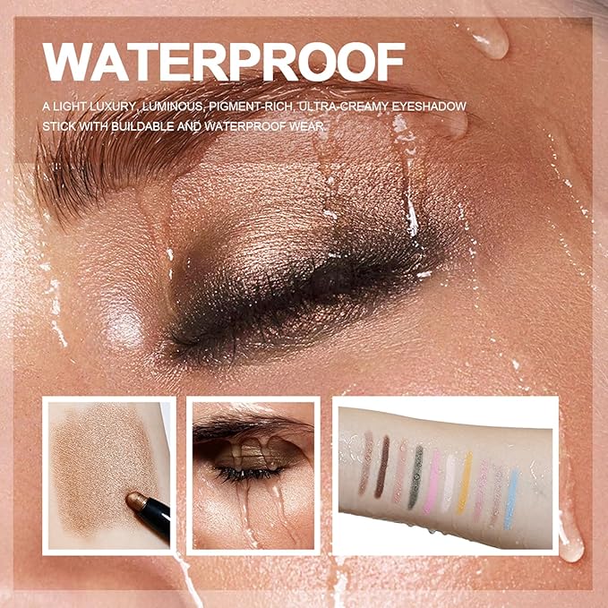 CHIFURE Eyeshadow Stick, Shimmer and Matte Cream Eye Shadow Brightener Sticks Eyeliner Pencil Crayon, Waterproof Long Lasting Eye Highlighter Stick Makeup,0.056 Oz(#5-Pink)