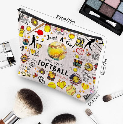 Softball Gifts: Cosmetic Bag & Travel Pouch for Women, Birthday Gifts for Softball Fans & Players, Coach Accessories