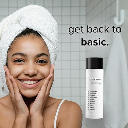 Boldly Basic Fragrance Free Conditioner - Gentle on Sensitive Skin and Hair - Unscented - Dermatologist Tested - No Sulfates, Parabens or Gluten - Non Comedogenic and Hypoallergenic