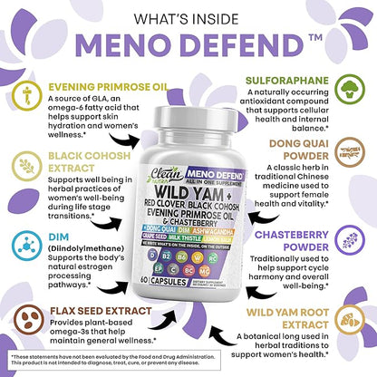Clean Nutra Wild Yam Root Capsules with Red Clover Black Cohosh Evening Primrose Oil Chasteberry Dong Quai DIM Ashwagandha Grape Seed Extract Milk Thistle Lemon Balm and more Hormone Balance For Women