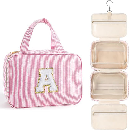 TOPEAST Christmas Gifts for Women Teen Girls Kids - Travel Hanging Toiletry Bag & Makeup Bag, Personalized Initial Toiletry Pouch, Birthday Gifts for Women Teen Girls, Cruise Essentials, Pink A