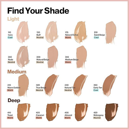 Revlon ColorStay Full Cover Longwear Matte Foundation, Heat & Sweat Resistant Lightweight Face Makeup, Ivory (110), 1.0 oz