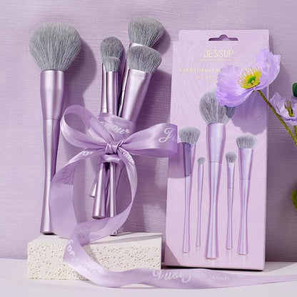 Jessup Makeup Brushes Face 5pcs, Premium Synthetic Make Up Brushes Set for Foundation Contour Blush Highlighter and Powder, Luxury Purple T514