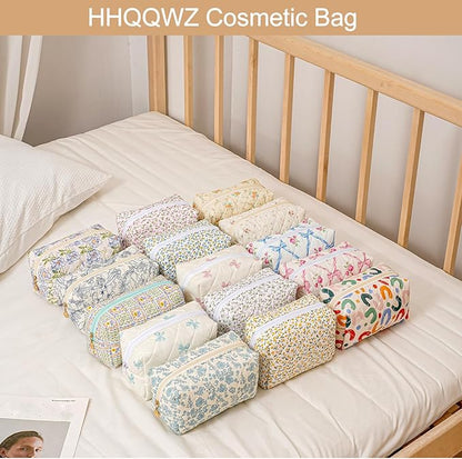 Makeup Bag Travel Cosmetic Bag for Women Girls, Zipper Make Up Pouch, Floral Flowers Toiletry Organizer Makeup, Portable Storage Bag, Cosmetic Travel Cloth Bag (Blue Floral+Navy Blue Flower)