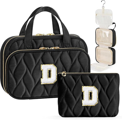 YOOLIFE Travel Toiletry Bag for Women - Hanging Toiletry Bag, Personalized Initial Toiletry Bags for Traveling Women, Portable Travel Toiletry Bag for Toiletries, Cosmetics Black - D