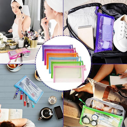 Mesh Pouches(6 Pack), Mesh Bags with Zipper Nylon Makeup Pouches Bag Cosmetic Pouch Travel Purse Organizer Insert Diaper Inside Bag Organizers Home Organizing Size See Through Cute Colors