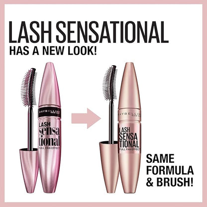 Maybelline Lash Sensational Washable Mascara, Lengthening and Volumizing for a Full Fan Effect, Midnight Black, 1 Count