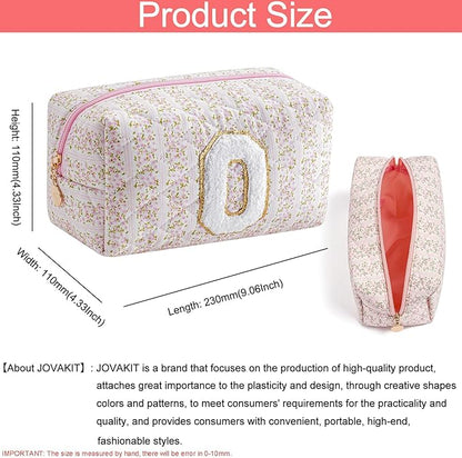 JOVAKIT Alphabet Makeup Bag Cosmetic Bag for Women, Christmas Gifts for Girls Age 6-18, Floral Flowers Coquette Travel Toiletry Zipper Make Up Pouch Organizer Trendy Stuff (Pink Floral O)