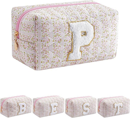 JOVAKIT Makeup Bag Cosmetic Bags for Women, Christmas Gifts for Girls Age 6-18, Alphabet Pink Floral Coquette Zipper Travel Makeup Pouch, Organizer Case Trendy Stuff (Pink Floral P)