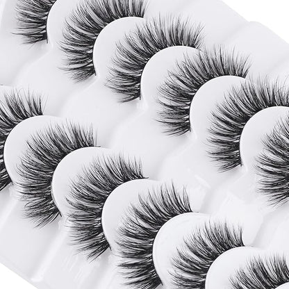 Wispy Lashes False Eyelashes Natural 16mm Fluffy Eyelashes Strip Lashes Pack 3D Volume Lashes 0.1MM Extra Thin Cotton Band Fake Eyelashes Soft Full Lashes C Curl Lashes Pack Siligli 7 Pair