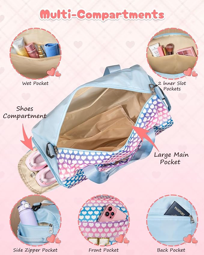 Stocking Stuffers for Teens, Girls Travel Duffel Bag, Kids Initial Overnight Bags with Shoe Compartment, Initial Duffle Bag with Makeup Pouch, Trendy Stuff for Tween Girl (Letter B)