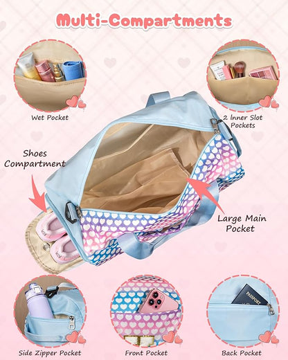 Birthday Gifts for Tween, Girls Travel Duffel Bag, Kids Initial Overnight Bags with Shoe Compartment, Initial Duffle Bag with Makeup Pouch, Teenage Girl Christmas Gift (Letter P)