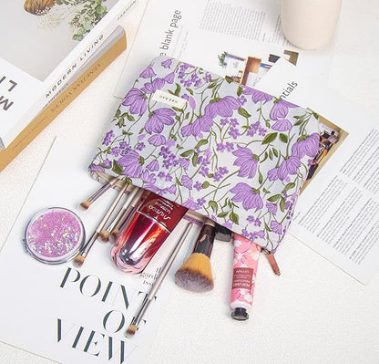 2 Pcs Makeup Bags, Large Cosmetic Bag Travel Toiletry Bag Organizer for Women, Embroidery Craft, Floral Makeup Bag Small Cosmetic Pouch Purse with Zipper Gifts for Girls Teen