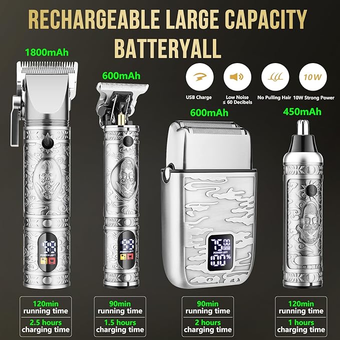 Professional Hair Clippers for Men T-Blade Barber Clippers and Trimmer Set Nose Hair Trimmer Foil Shavers for Men Clippers for Hair Cutting, LCD Display