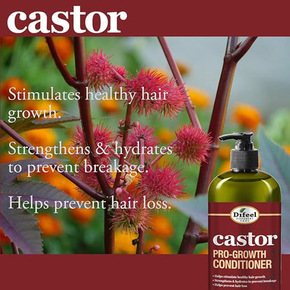 Difeel Pro-Growth Hair Care Set with Castor Oil - 3-PC Style: Shampoo & Conditioner 12oz EACH, & Hair Oil 8oz