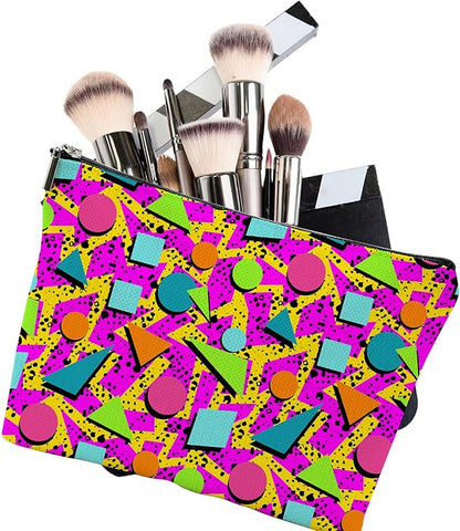 Makeup Bag Memphis Style Cosmetic Bag Mini Portable Travel Toiletry Bag Organizer Makeup Brushes Aesthetic Accessories Waterproof Storage Bag for Women