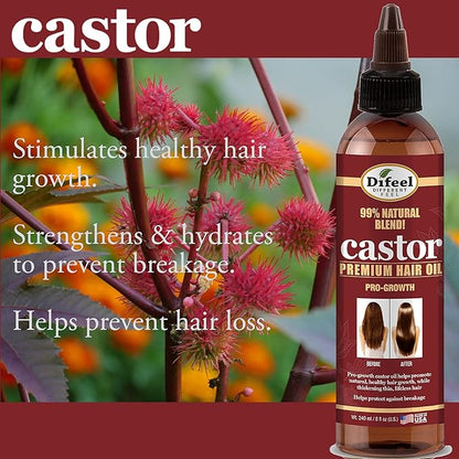 Difeel Pro-Growth Hair Care Set with Castor Oil - 3-PC Style: Shampoo & Conditioner 12oz EACH, & Hair Oil 8oz