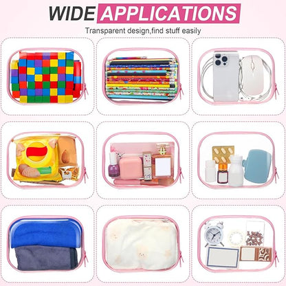 Sanwuta 6 Pcs Clear Hard Zipper Case Hard Plastic Zipper Pouches Makeup Bag Pencil Pouches Transparent Cases for Snacks Plastic Storage Organizer Box for Travel(Pink,7.87 x 5.9 x 2 Inch)