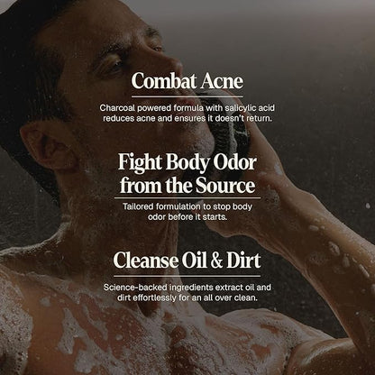 Black Wolf Salicylic Acid Body Wash for Men - 14 Fl Oz Men's Acne Body Wash - Charcoal Helps Reduce Acne Breakouts & Cleanse Your Skin - Full Coverage & Deep Clean Treatment - Men's Bodywash