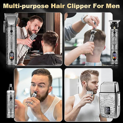Hair Clippers for Man T-Blade Trimmer Nose Hair Trimmer Electric Shaver Set, Professional 4 in 1 Barber Clippers Set for Haircut, Men’s Grooming Kit with LCD Display, Ideal Gift for Him