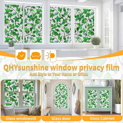 Window Privacy Film Stained Glass Window Film Frosted Window Film Window clings Non-Adhesive Reusable Decorative for Home Removable (Green Frosted, 17.5 X 78.7 in)