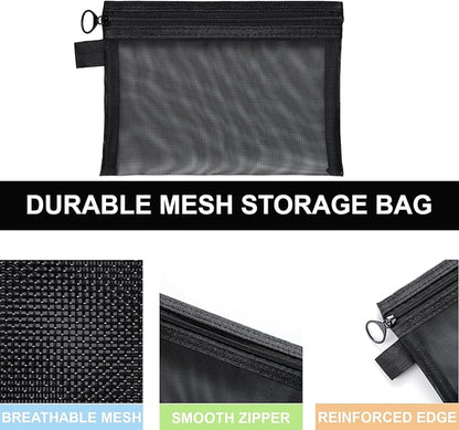 Quotidian Flat Clear Mesh Zipper Pouch Gray Makeup Brush Bag Travel Organizer 3-Size Pack of 9 - Vacation Gym Everyday Carry School