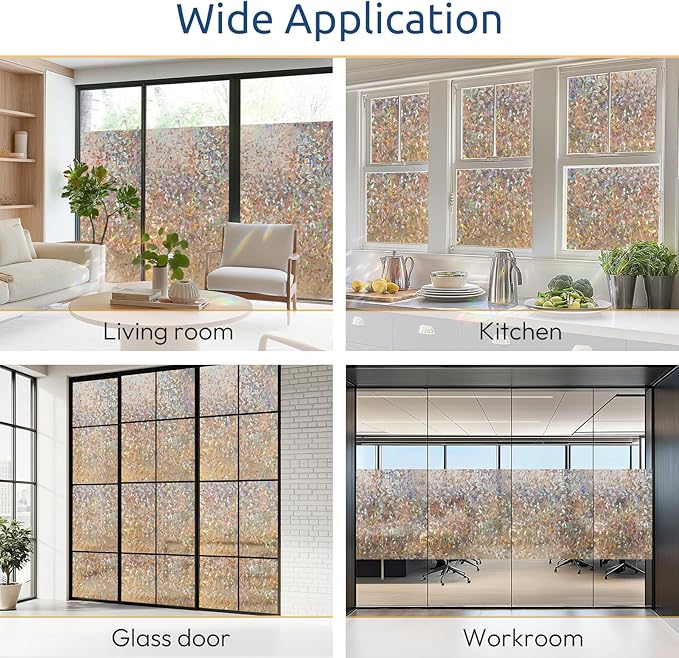 rabbitgoo Window Privacy Film Rainbow Film Decorative Window Sticker, 3D Static Stained Glass Cling Tint for Home Heat Control Non-Adhesive, Brown, 17.5 x 157.4 inches