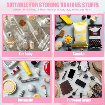 Chenille Letter Clear Travel Bags, Makeup Bag for Travel, Preppy Patch Nylon Cosmetic Bag with Handles and Zipper, Waterproof Large Clear Travel Toiletry Bag Storage Bag for Women Pink