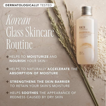 The Face Shop Rice Ceramide Moisturizing Toner - Rice Extract Rice Toner for Face - Strengthens Skin Barrier - Hydrating Targets Dryness - Lightweight Face Moisturizer - Glow Essence Korean Skin Care