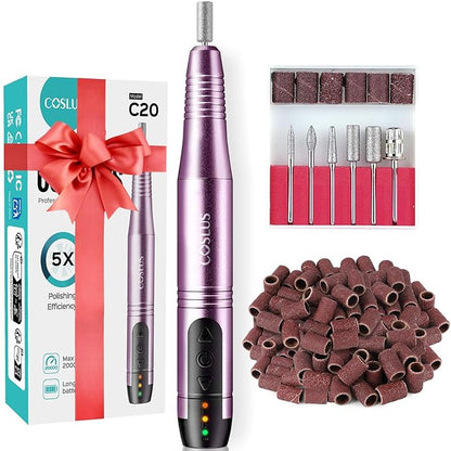COSLUS Cordless Nail Drill Electric File: Professional for Acrylic Gel Dip Powder Nails Portable Nail Drill Machine Kit for Manicure Pedicure Nail Set with Everything Rechargeable Lightweight