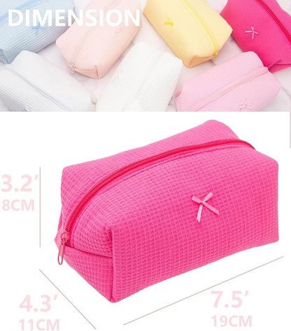 PAZIMIIK Cozy Makeup Bag Travel Cosmetic Bag for Women Soft Toiletry Bag Aesthetic Makeup Organizer Portable Large Zipper Pouch for Skincare Beauty Accessories Brushes Waffle Hotpink
