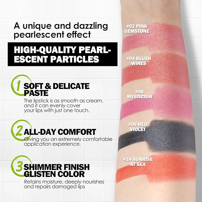 Anglicolor Glitter Coral Lipstick,High Impact Lipcolor,Lightweight Hydrating Formula Smooth and Non-Sticky,Metallic Orange Lipstick For Women,Full-Coverage Lip Color(14 SUNRISE AT SEA, 4g)