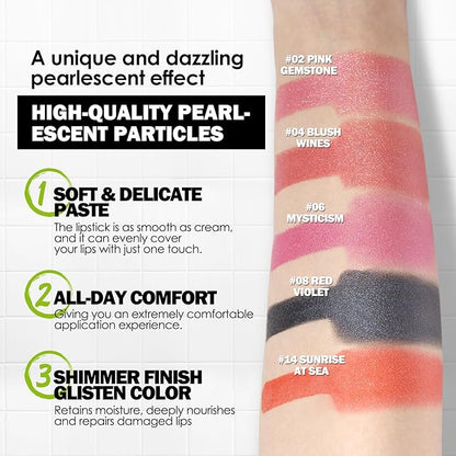 Anglicolor Glitter Halloween Black Lipstick,High Impact Lipcolor,Lightweight Hydrating Formula Smooth and Non-Sticky,Metallic Lipstick For Women,Full-Coverage Lip Color (08 MYSTICISM, 4g)