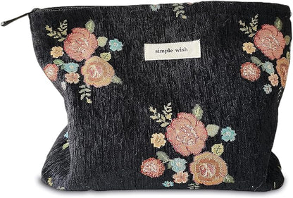 STARDW Aesthetic Floral Makeup Bag Cute Small Cosmetic Bags for Women Girls, Travel Toiletry Bag Large Capacity Zipper Makeup Pouch, Purse Organizer Pouches (Vintage Flowers)
